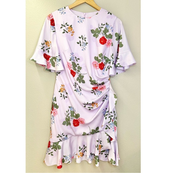 KEEPSAKE the Label Pretty One Side Drape Lilac Floral Mini Ruffle Dress - Picture 2 of 7
